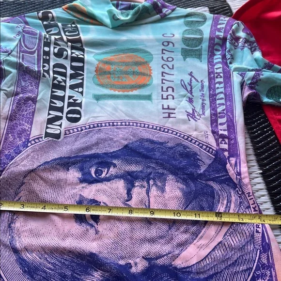 # 0660 **See through Multicolor Money Print Shirt - Picture 3 of 11